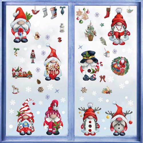 Christmas Window Clings Snowflake Santa Gnome Reindeer Set - 4 Variations