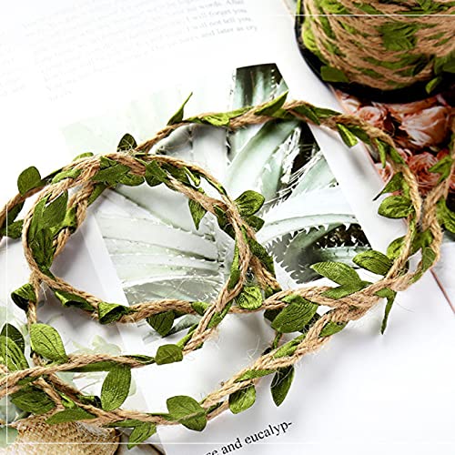 Natural Jute Twine Ribbon with Leaves - 2PCS 33ft for Crafts & Decor