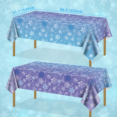 QUERICKY 2 Pack Snowflake Plastic Tablecloths 87x51 Blue Purple Winter Party