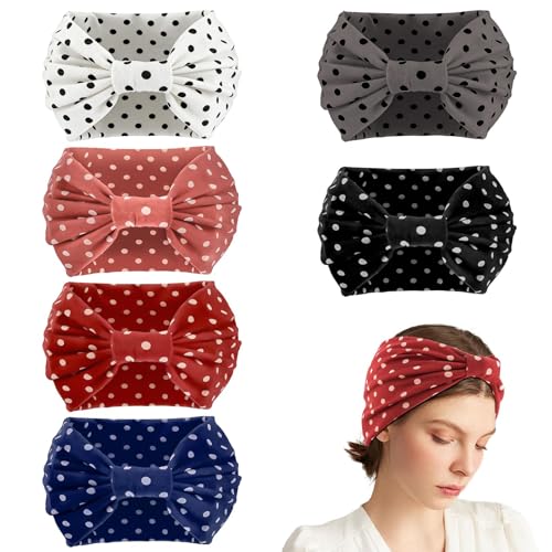 Vovii 6-Pack Polka Dot Knotted Headbands for Women Non-Slip Cotton Hair Bands