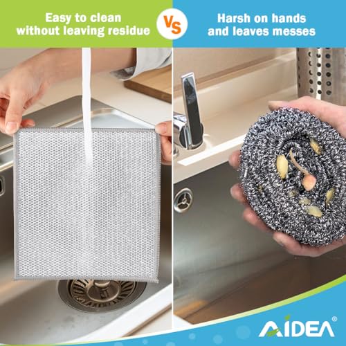 AIDEA Non-Scratch Wire Dishcloths - 24 Pack, Silver 7" x 8" Reusable Rags