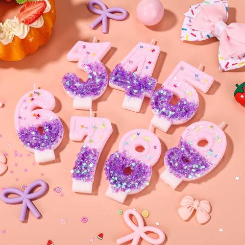 Glitter Pink & Purple Number 3 Birthday Candle Topper