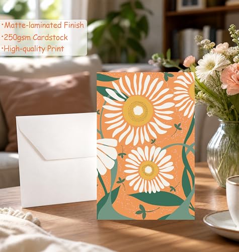 Bright Modern Floral Blank Greeting Cards with Envelopes - 24 Pack