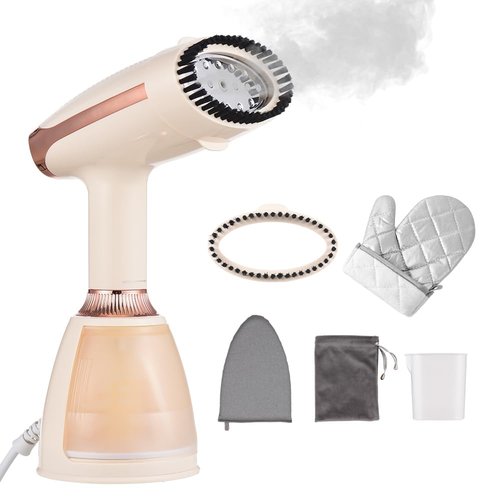 Cornesty Handheld Steamer for Clothes 1500W 20s Heatup Fabric Wrinkles Remover Portable Handheld Garment Steamer with Removable Water Tank and Fabric Brush Steamer for Garments(champagne)