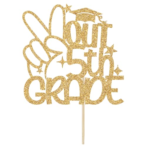 Gold Glitter 5th Grade Cake Topper - Graduation Party Decor