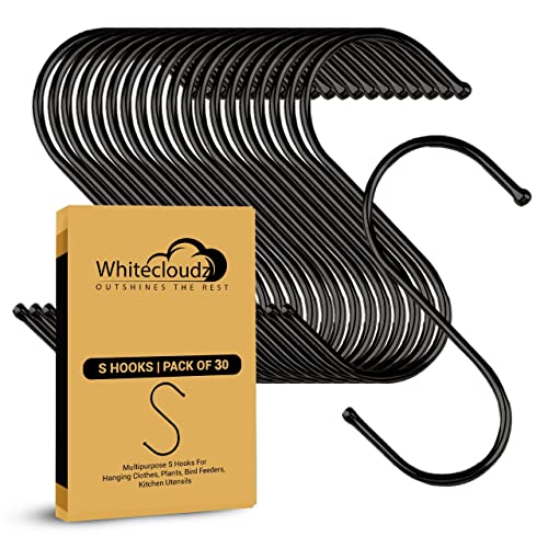 WHITECLOUDZ 30 Pack Black S Hooks, 3.4-Inch Heavy Duty Metal Hanging Hooks