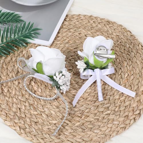 Lusofie White Rose Corsage & Boutonniere Set for Prom