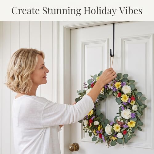 Slim Over The Door Wreath Hanger 12 Inch Black - 2 Pack, 1cm Width