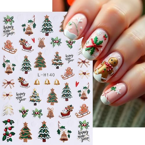 Christmas Nail Art Stickers 6 Sheets 3D Self-Adhesive Decals