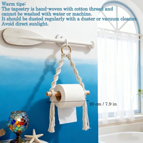 Macrame Toilet Paper Holder - Boho Wall-Mounted Bathroom Roll Storage