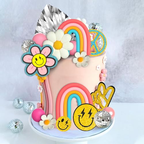 25 Pcs Boho Rainbow & Flower Cake Toppers for Birthday & Party Decor