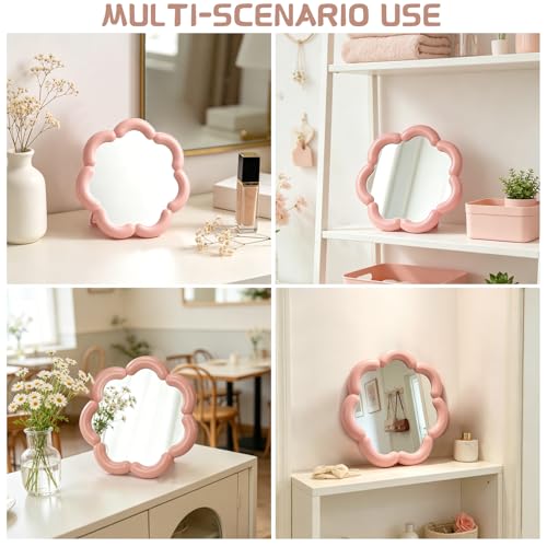 Cute Flower Shaped Desk Mirror - 7.4'' Pink Makeup Mirror