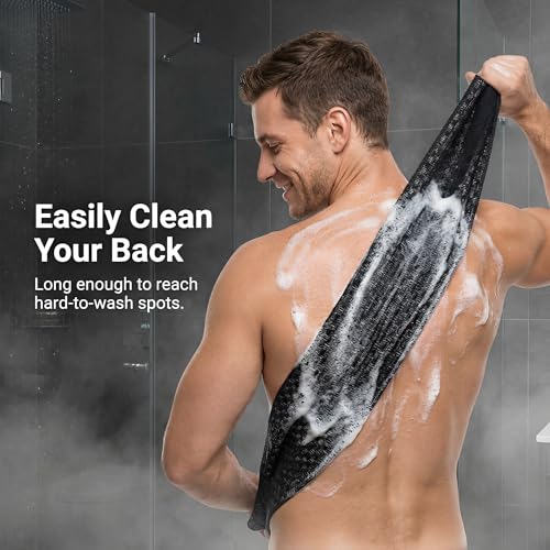 Zelqwv Black Exfoliating Shower Towel for All Skin Types – Reusable Body Cloth