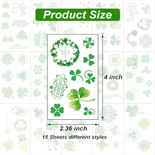 St. Patrick's Day Temporary Tattoos - 15 Sheets Shamrock Face Stickers