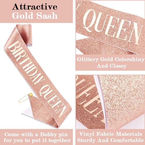 TOBATOBA Birthday Queen Sash and Rose Gold Rhinestone Tiara Set