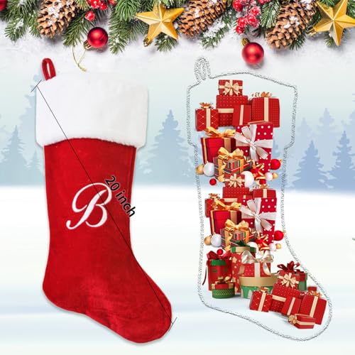 20 Inch Red Letter Christmas Stockings - Plush Holiday Decor - Variation B