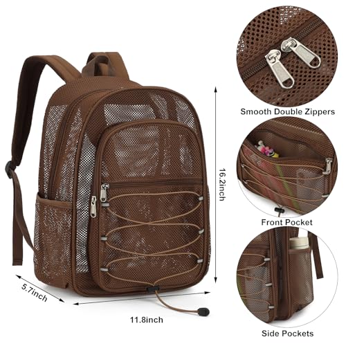 Xunteny Mesh School Backpack - Heavy Duty Breathable Bag for Kids & Adults (Brown)