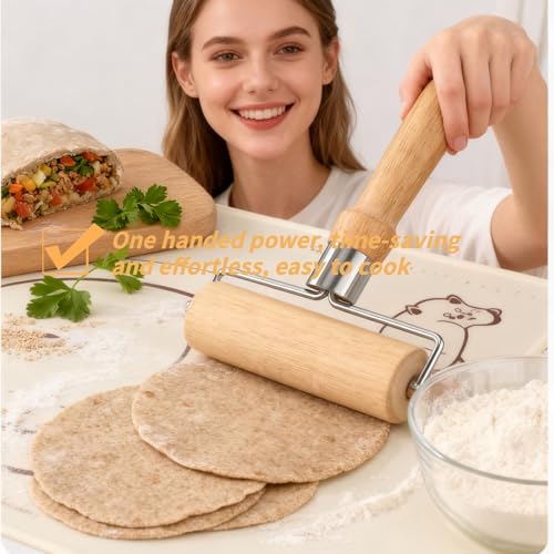 BUBBLE-FLY Non-Stick Wooden Rolling Pin for Pizza & Pastry Baking