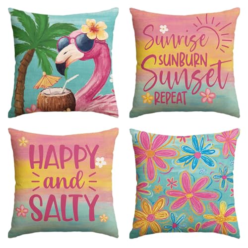 AVOIN colorlife Summer Flamingo Throw Pillow Covers 20x20 Set of 4