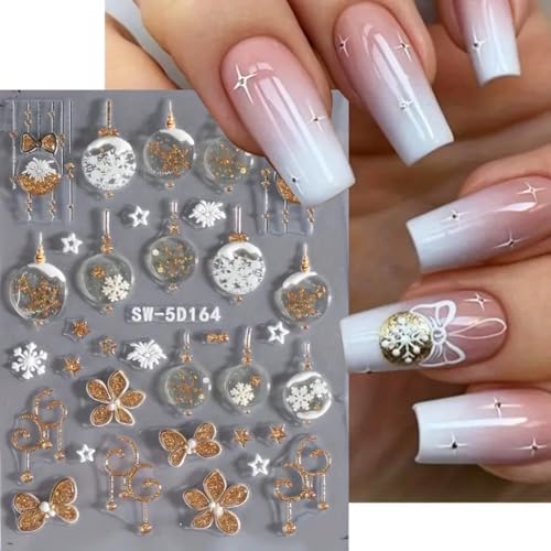 FRUZJAY Christmas 5D Embossed Nail Art Stickers Decals - 2 Sheets