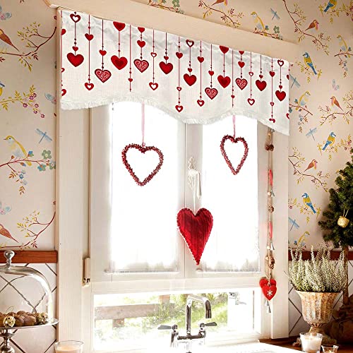 Scalloped Red Stripe Valance Curtain with Tassels - 54x18in