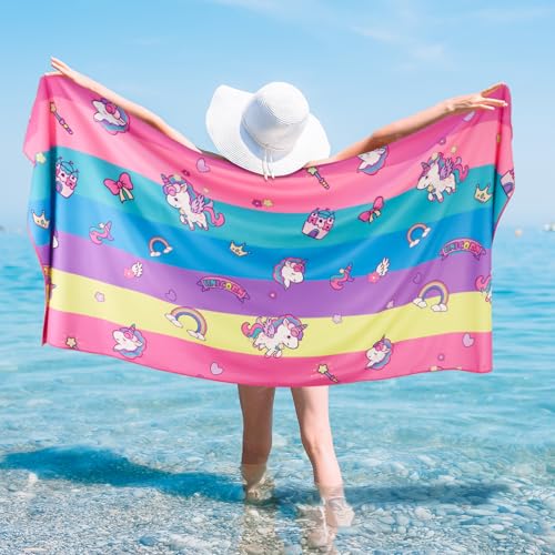 Unicorn Kids Beach Towel - Quick Dry Microfiber, Sand Free, 27" x 59"