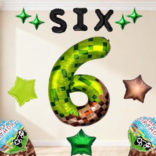 40-Inch Giant Green Pixel Miner Number 6 Balloons - 15 Pack