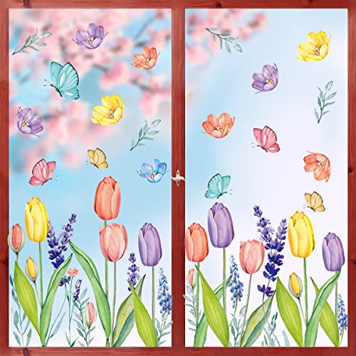 67 PCS Spring Summer Window Cling Stickers - Tulip & Butterfly Decor