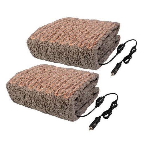Stalwart Heated Car Blanket 2-Pack - 12V Heated Blanket for Car, RV or Camping - 57x39” Portable Electric Travel Throw - 2 Heat Levels - Tailgating Essentials (Gray)