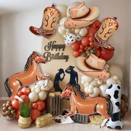 Light Brown Cowgirl Hat Boot Horse Balloons - 6PCS Western Party Decor