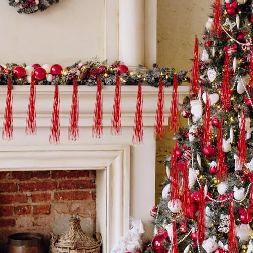 3000 Strands Red Christmas Tinsel Icicles - Metallic Foil Fringe Decorations