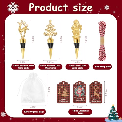 12Pcs Christmas Wine Bottle Stopper Set with Santa Deer Tree Xmas Party Favors