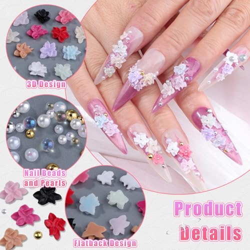editTime 3D Flower Nail Art Charms with Bubble Beads & Pearls