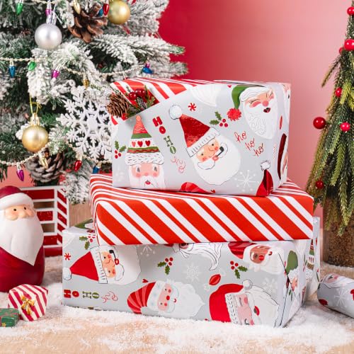 Reversible Christmas Wrapping Paper Roll Ho Santa & Stripe - Mini 17 in x 16.4 ft