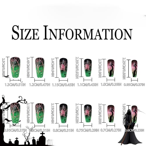 Halloween Press on Nails Medium Ballet Spider Web Glossy Green 24Pcs
