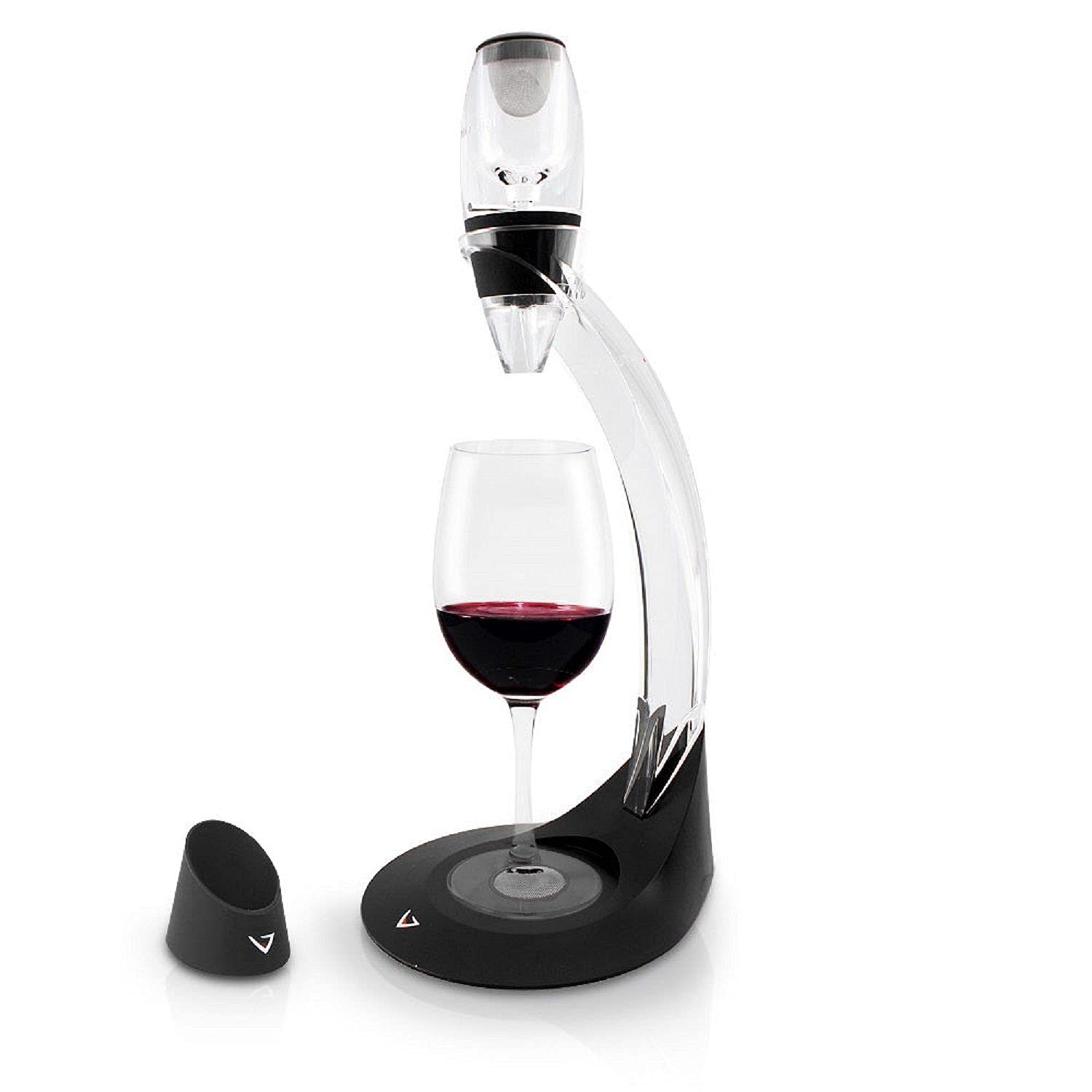 Vinturi Wine Aerator Deluxe Essential Red Wine Pourer and Decanter Tower Stand Set Easily and Conveniently Aerates Wine by the Bottle or Glass and Enhances Flavors with Smoother Finish, Black