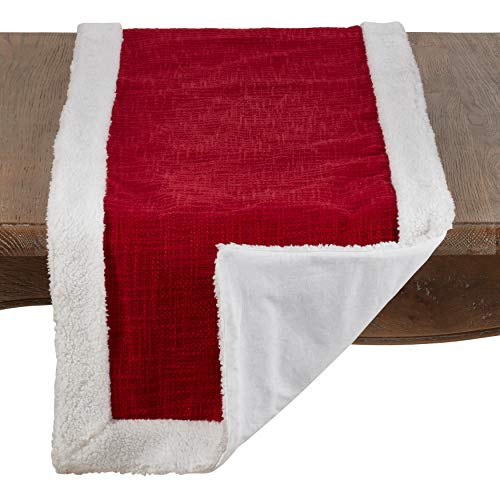 Christmas Table Runner with Sherpa Border - 16 x 72 Inches, Red