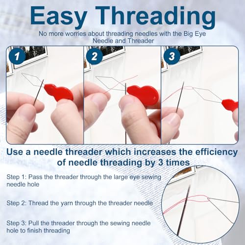 CooBigo Large Eye Hand Sewing Needles Set - 30 Pcs Stainless Steel Quilting & Embroidery Needles with Threaders and Vial