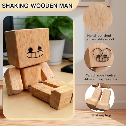 Shaking Wooden Doll with 12 Expressions - Fun Desk Decoration