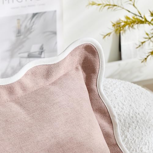 HALANS Scalloped Pink Pillow Cover, 20x20 Inch Boho Textured Throw Pillow
