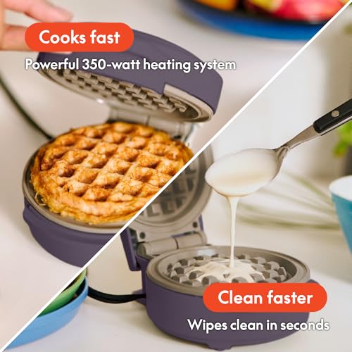 BELLA Plum Stack & Store Mini Waffle Maker - 4-Inch Ceramic Non-Toxic