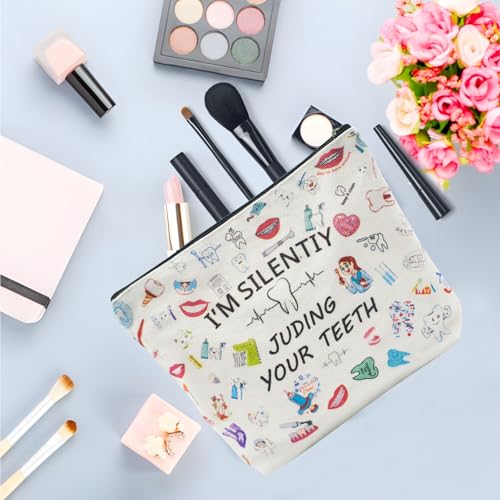 Dentist Makeup Bag Cotton Canvas Dental Hygienist Gift Pouch