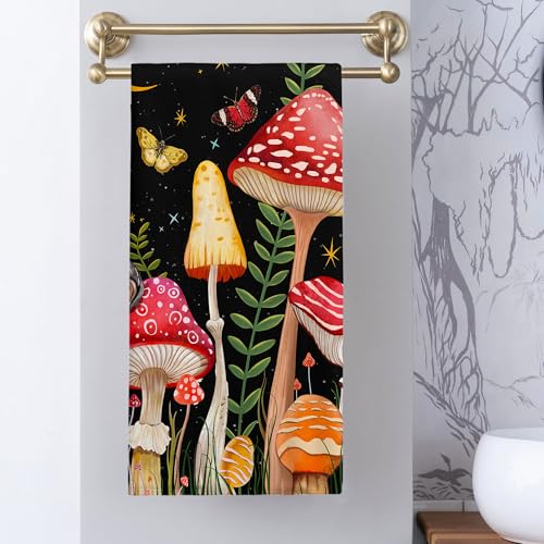 Mushroom Hand Towels - 2 Pack Decorative Microfiber Bathroom Towels 16x27