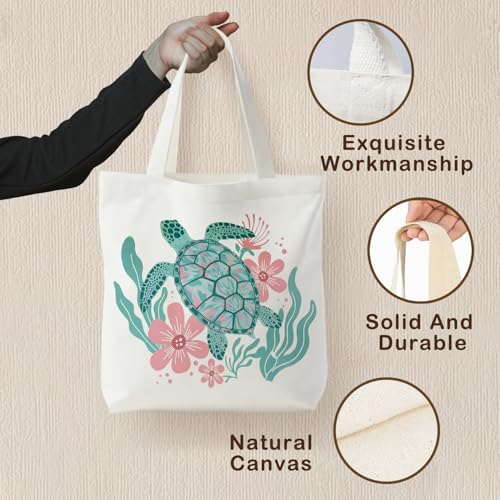 KEUSPI Floral Sea Turtle Tote Bag for Women - Turtles and Flowers