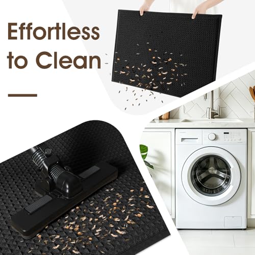 ACCUMTEK Memory Foam Bath Mat - Absorbent Waffle Weave Rug, 24" x 17", Black