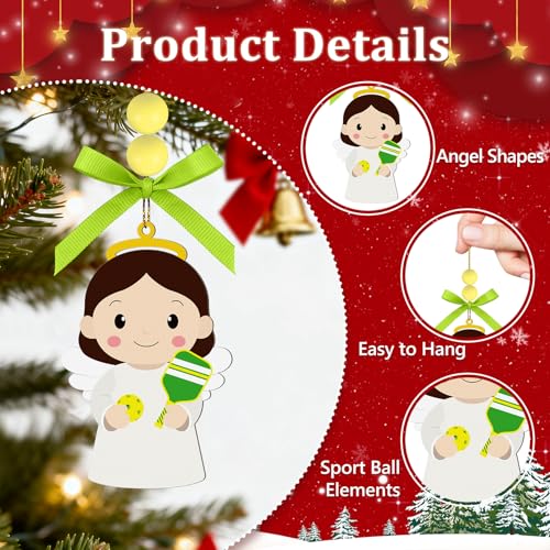 Pickleball Angel Easter Ornament Wooden Hanging Decoration Sport Ball for Home & Holiday