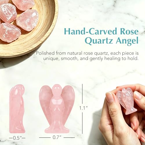 LIMGUVK Rose Quartz Angel Gift for Women, Mini Healing Crystal Keepsake - Small Guardian Decor for Desk & Bedside