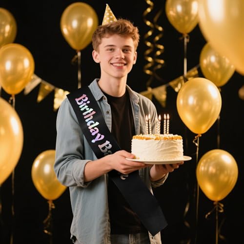 Birthday Baddie Sash - Black Satin with Glitter & Foil for Parties