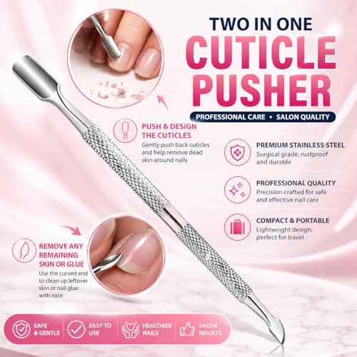 Burax Stainless Steel Cuticle Pusher & Gel Nail Scraper Tool