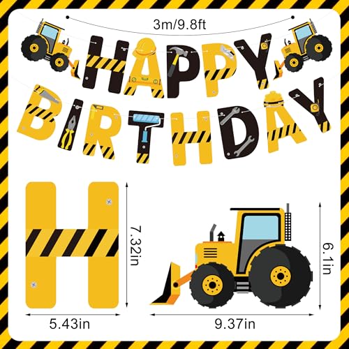 Construction Birthday Party Decorations - 27 Pcs Happy Birthday Banner & Hanging Swirls